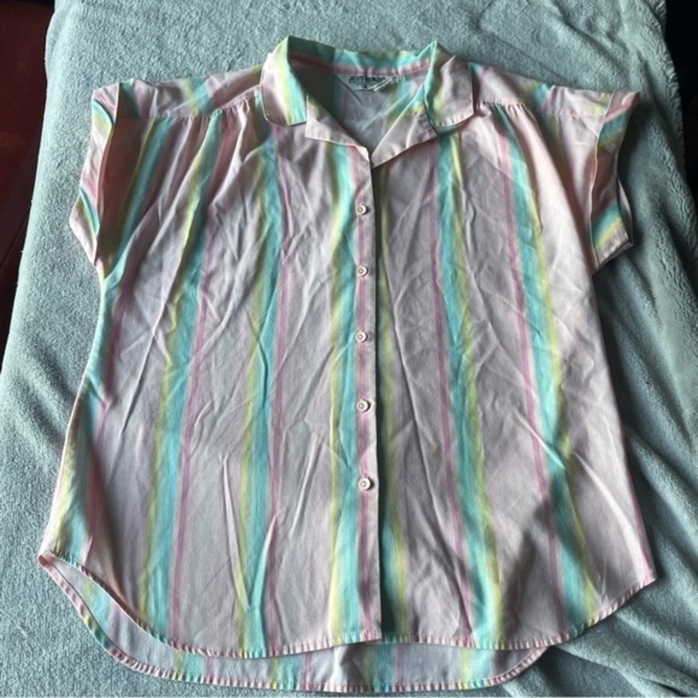 Judy BondPastel Striped Shirt 1970’s VTG Sz 16